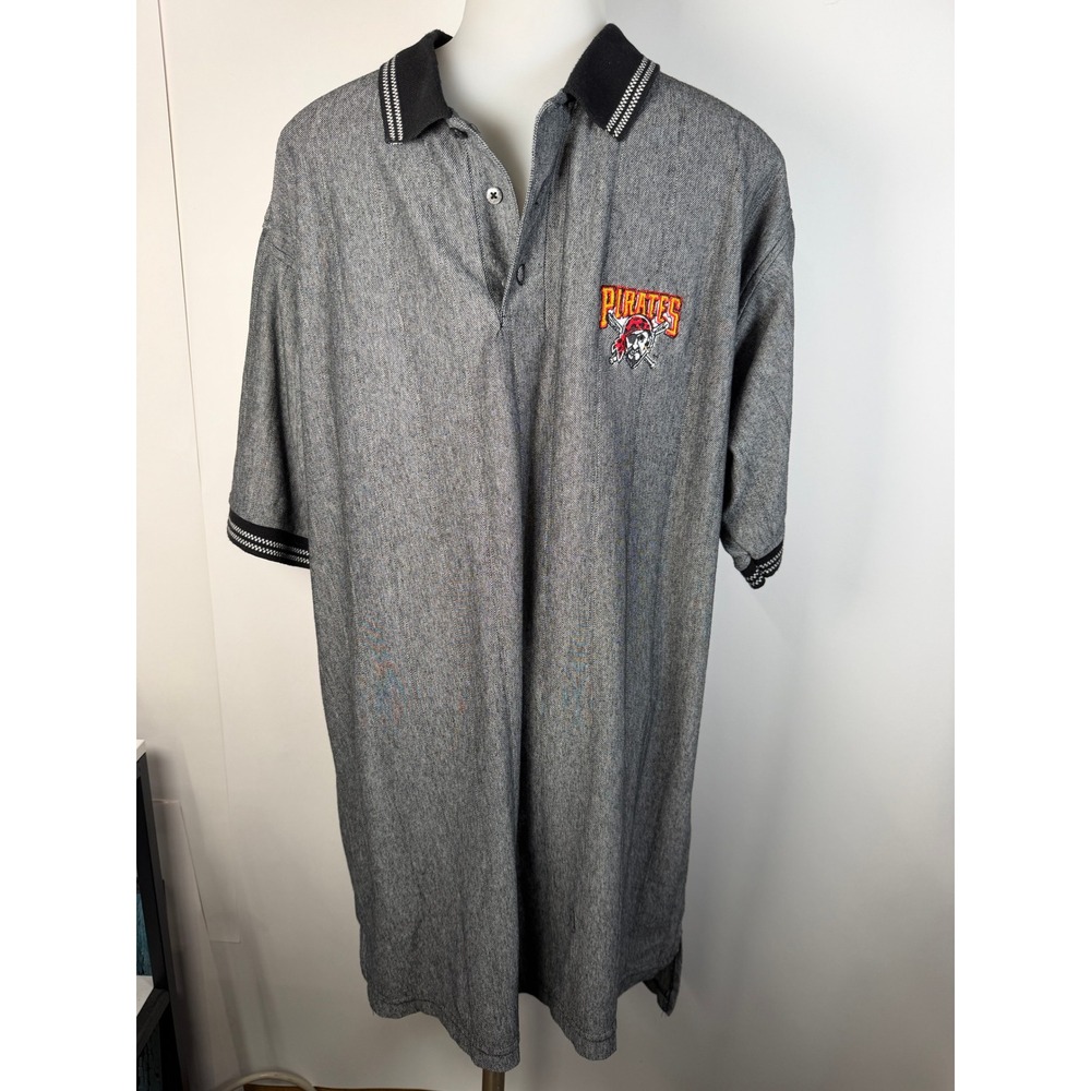 Pittsburgh Pirates Polo Shirt Mens XL Gray Striped MLB Short Sleeve